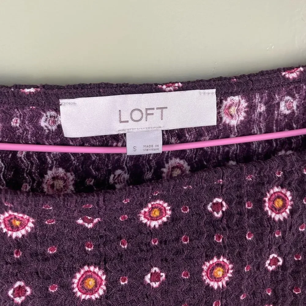 LOFT Foulard Pleated Elbow Puff Sleeve Top